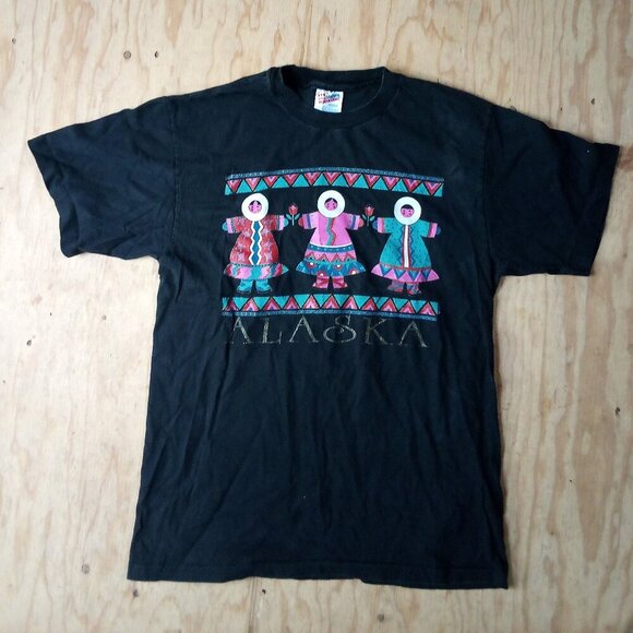 Vintage 90s Alaska Eskimos Inuit Yupik T-Shirt - Picture 2 of 6